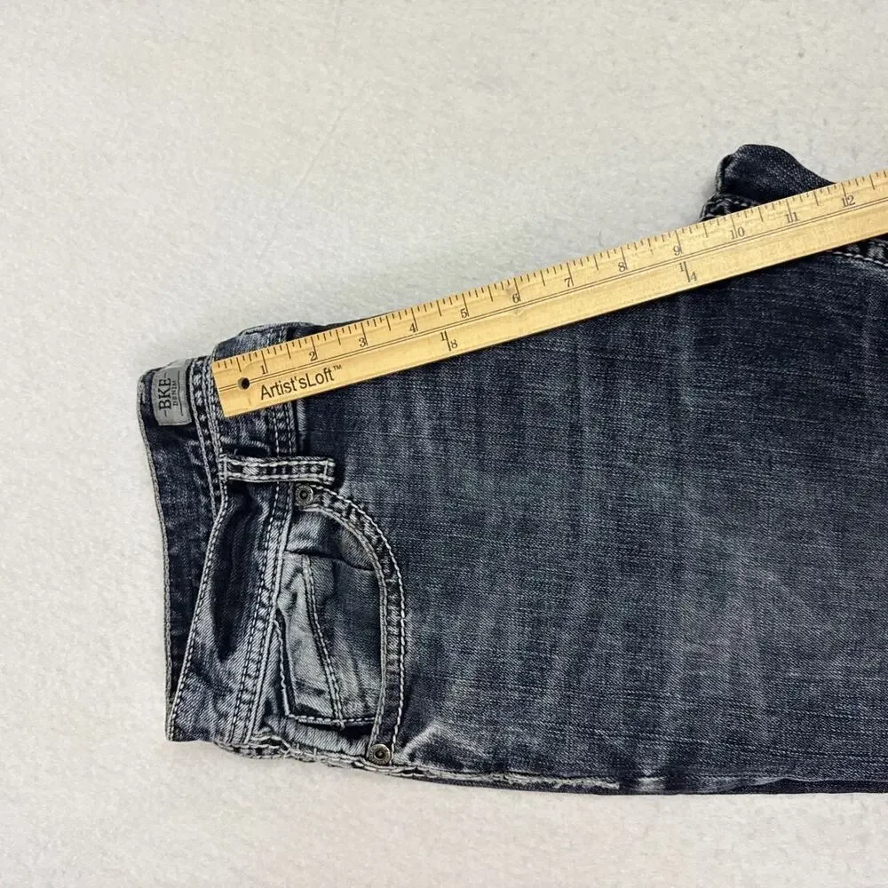 BKE Jake Jeans Mens 34R Blue Straight Leg Stretch Distressed Denim